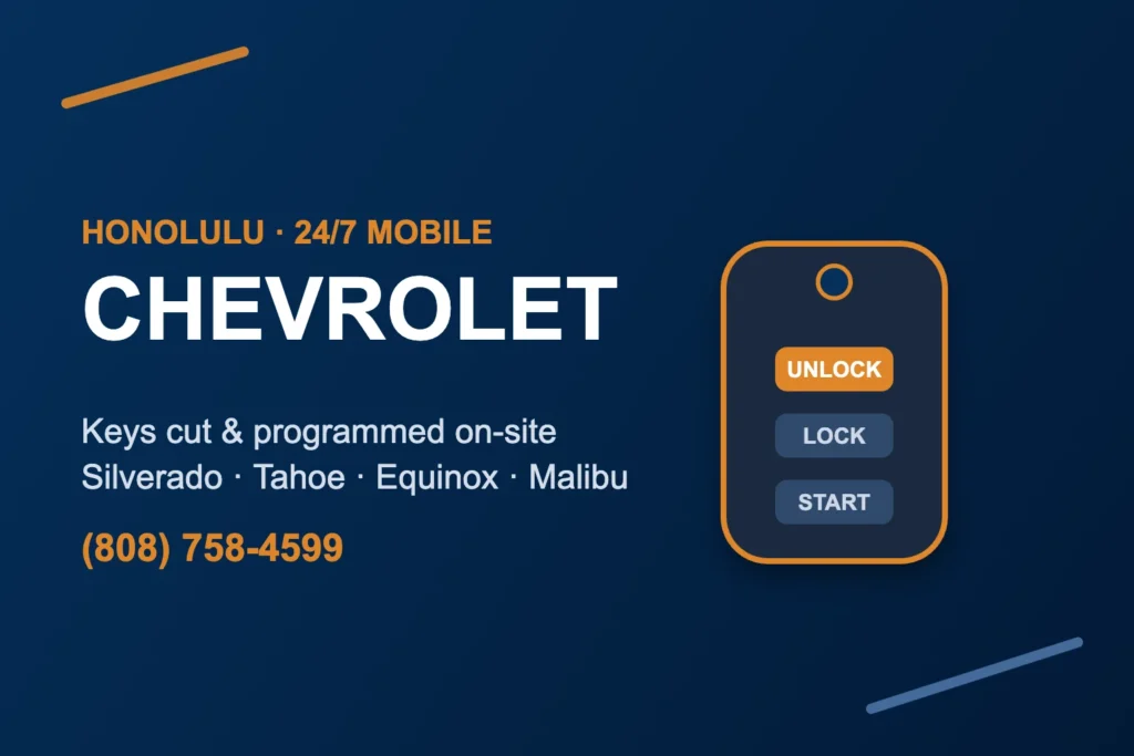 Chevrolet key replacement and programming in Honolulu